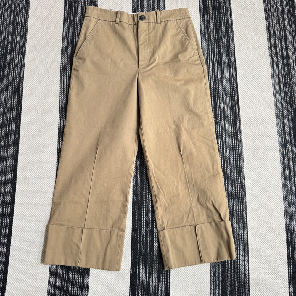 Zara Pants Women's Wide Leg Tap Khaki Crop Beige Pants Size M